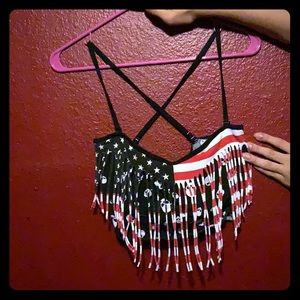 Hot topic skull crop top with fringe